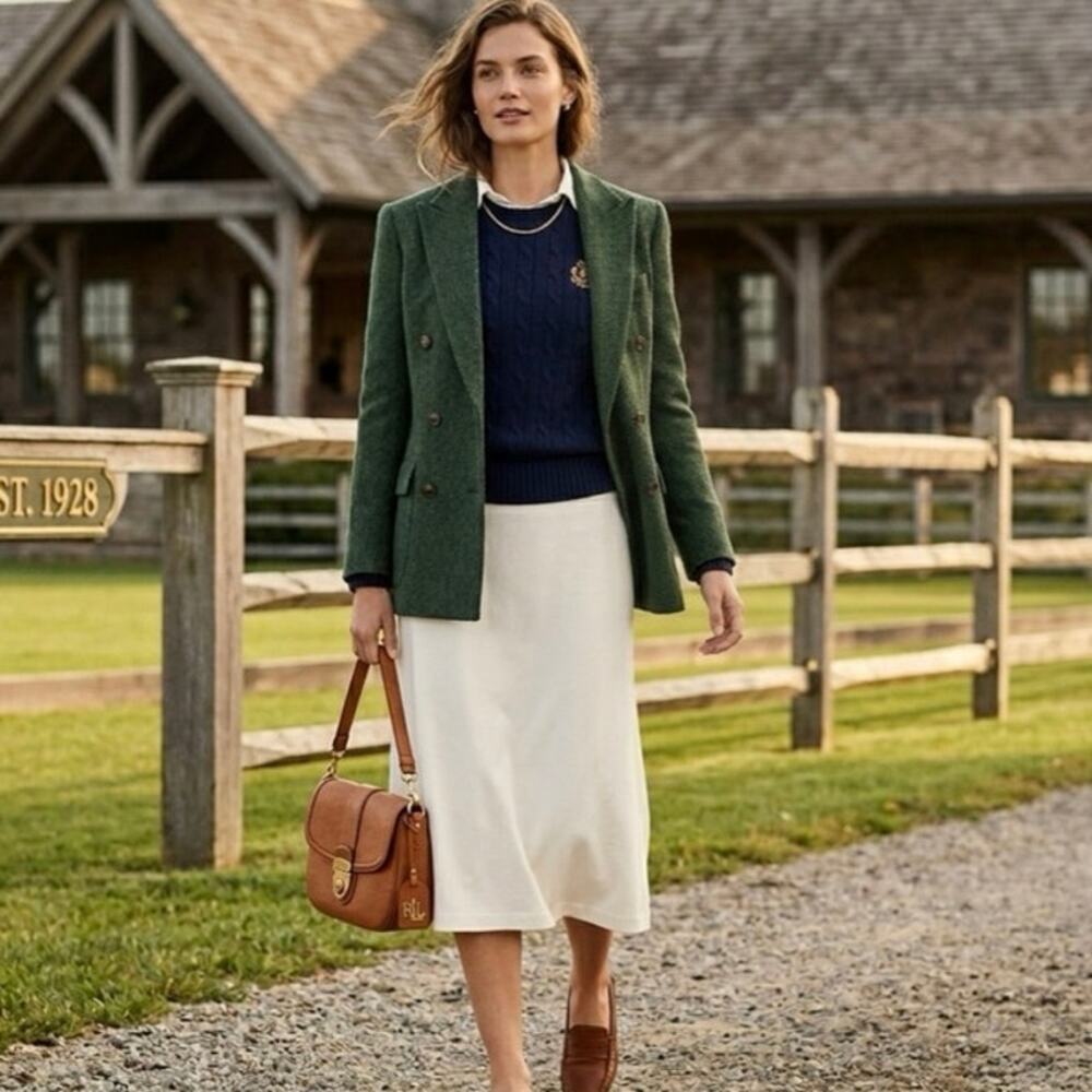 Ralph Lauren LRL Jersey Knit Midi Skirt Women’s M Cream Classic Old Money Boho